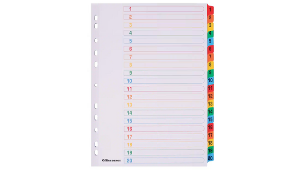 Indices A4 Assorted 20 Part Perforated Card 1 to 20