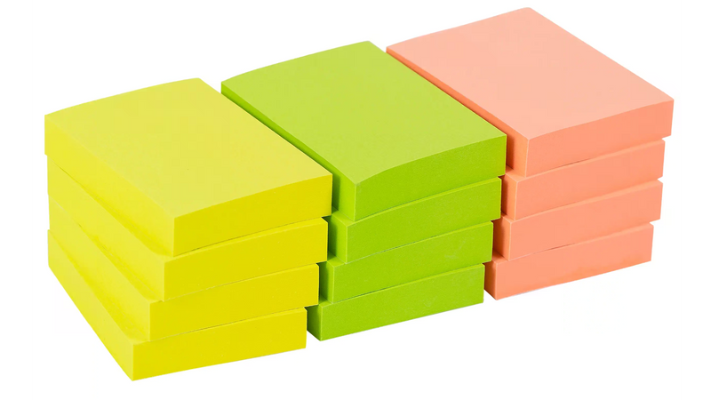 Sticky Notes 38 x 51 mm Assorted Neon - 12 Pads of
